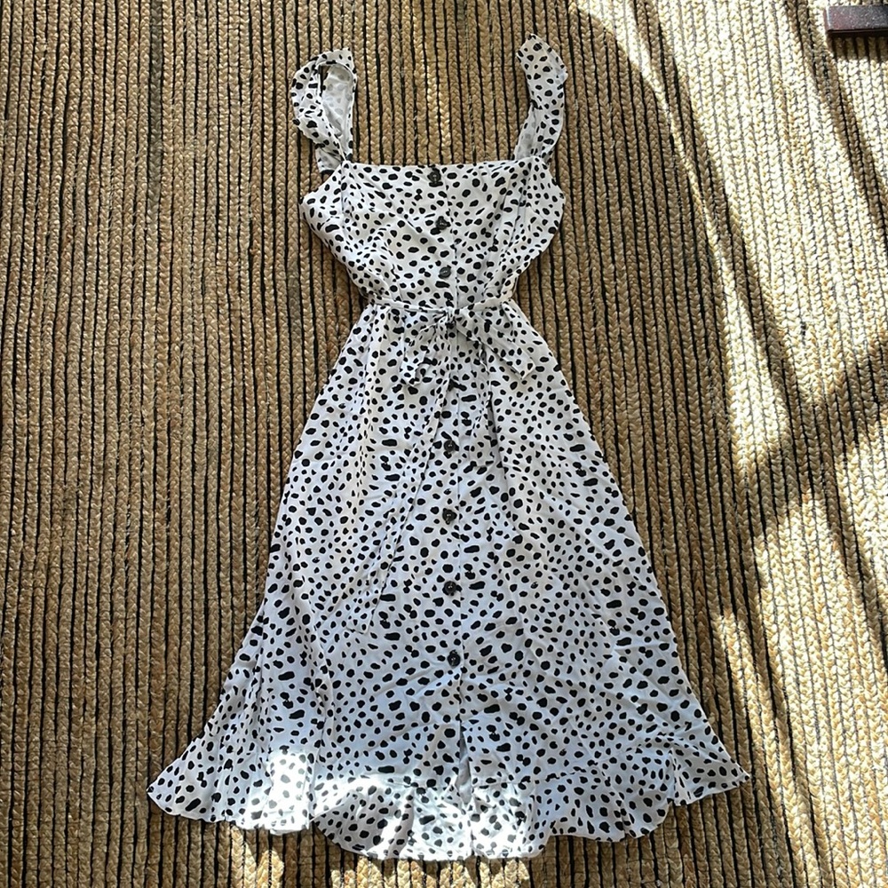 Lush Black and White Polka Dot Midi Dress